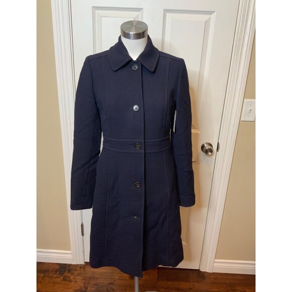 J. Crew Navy Blue Double Cloth Lady Day Long Button-Up Coat, Size 4T Tall - Picture 1 of 6